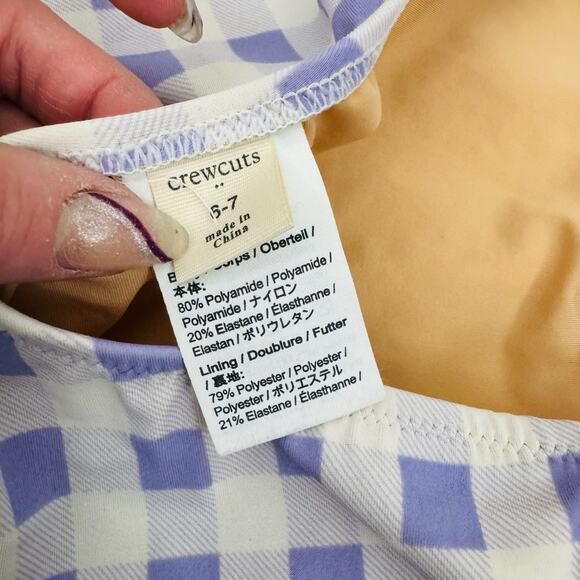 Crewcuts Blue And White Checkered One Piece Swim Suit Girls Size 6/7 - Picture 3 of 5